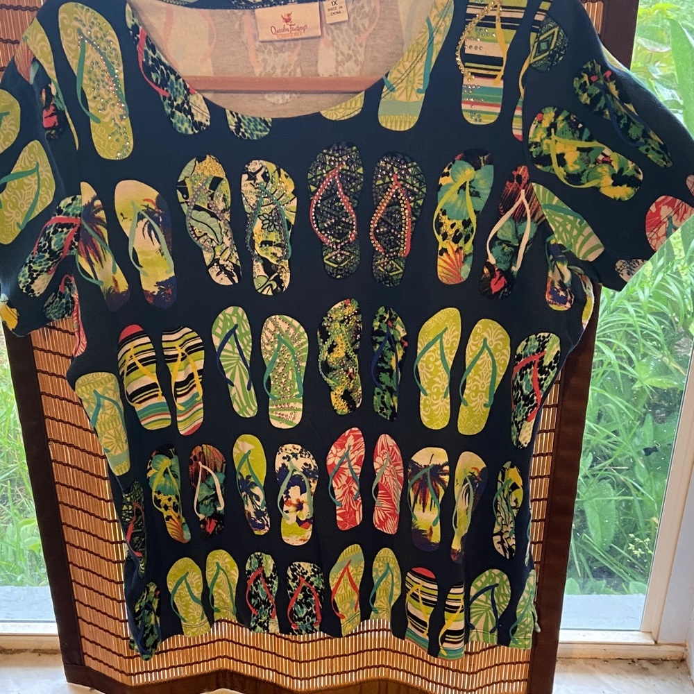 Karen Scott Multicolor Flip-Flop Print Short Sleeve Tee